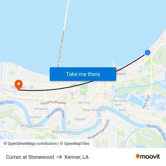 Curran at Stonewood to Kenner, LA map