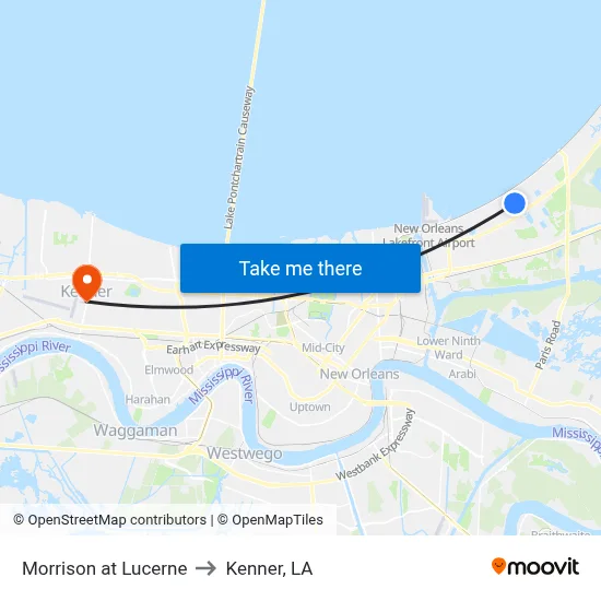 Morrison at Lucerne to Kenner, LA map