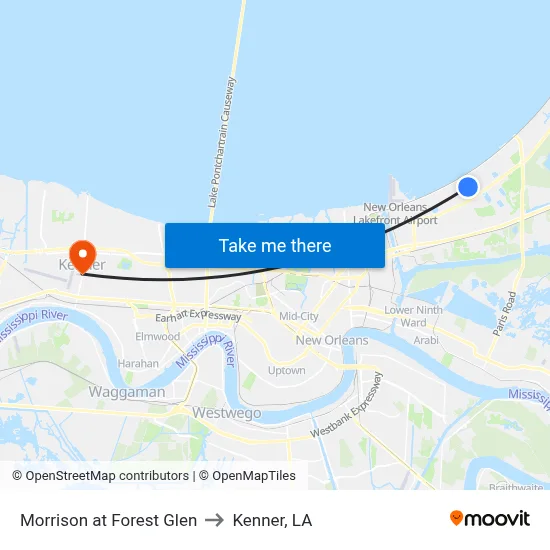 Morrison at Forest Glen to Kenner, LA map