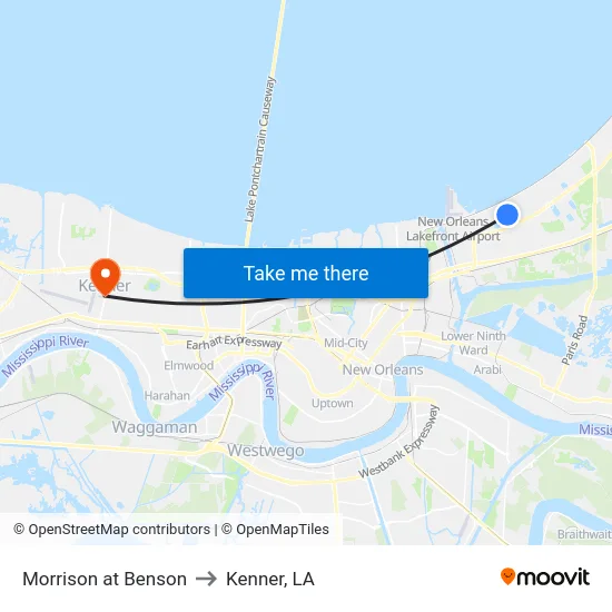 Morrison at Benson to Kenner, LA map