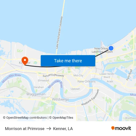 Morrison at Primrose to Kenner, LA map
