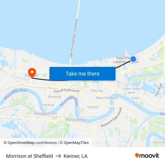 Morrison at Sheffield to Kenner, LA map