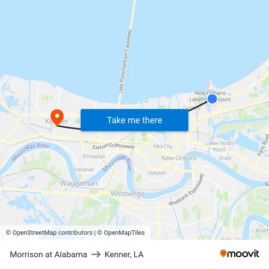 Morrison at Alabama to Kenner, LA map