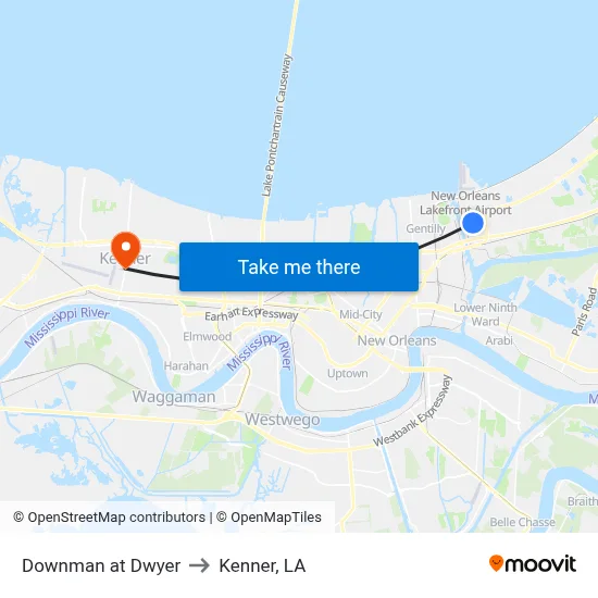 Downman at Dwyer to Kenner, LA map