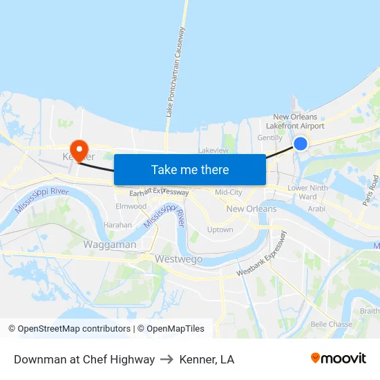 Downman at Chef Highway to Kenner, LA map