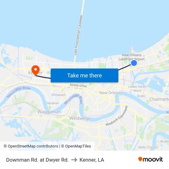 Downman Rd. at Dwyer Rd. to Kenner, LA map