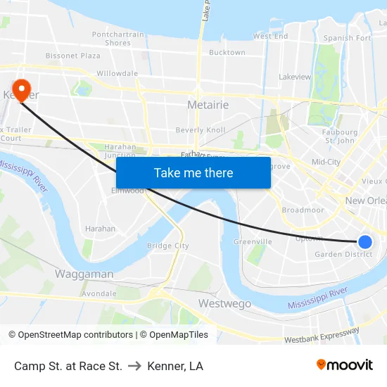 Camp St. at Race St. to Kenner, LA map