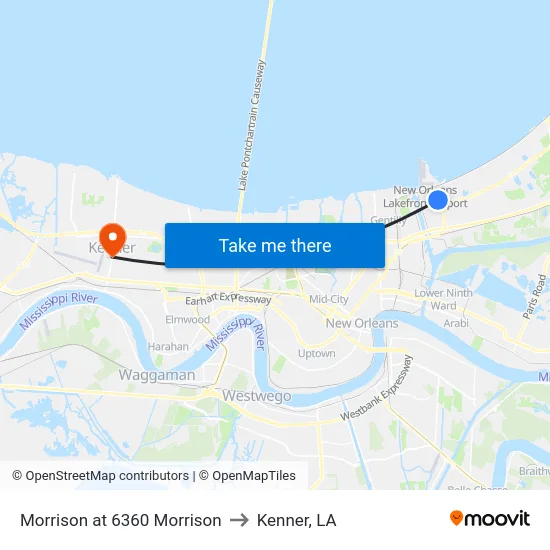 Morrison at 6360 Morrison to Kenner, LA map