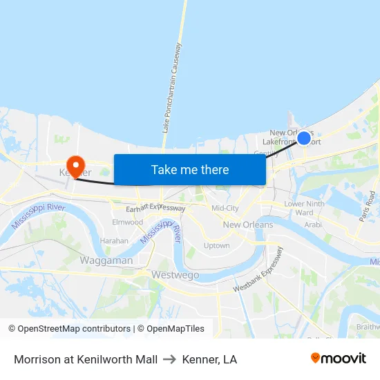 Morrison at Kenilworth Mall to Kenner, LA map