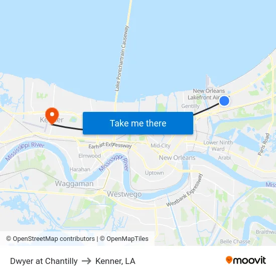 Dwyer at Chantilly to Kenner, LA map