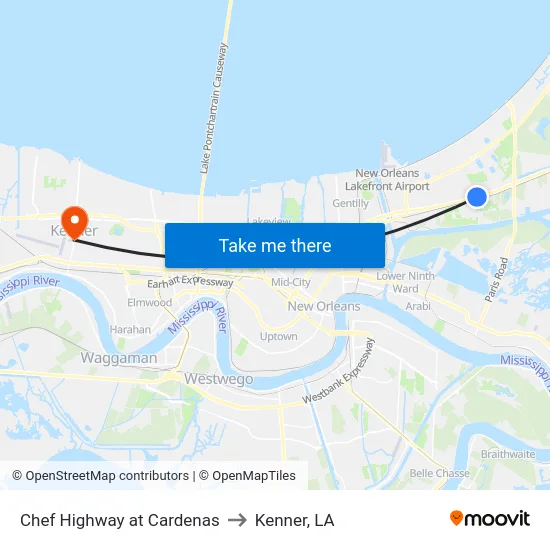 Chef Highway at Cardenas to Kenner, LA map