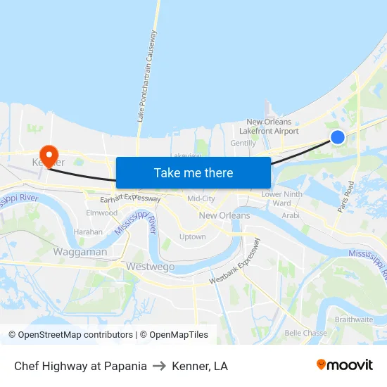 Chef Highway at Papania to Kenner, LA map