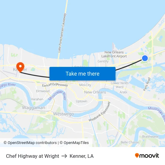 Chef Highway at Wright to Kenner, LA map
