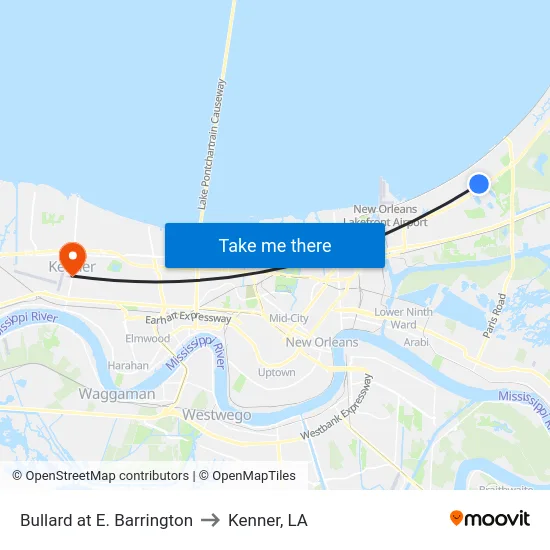 Bullard at E. Barrington to Kenner, LA map