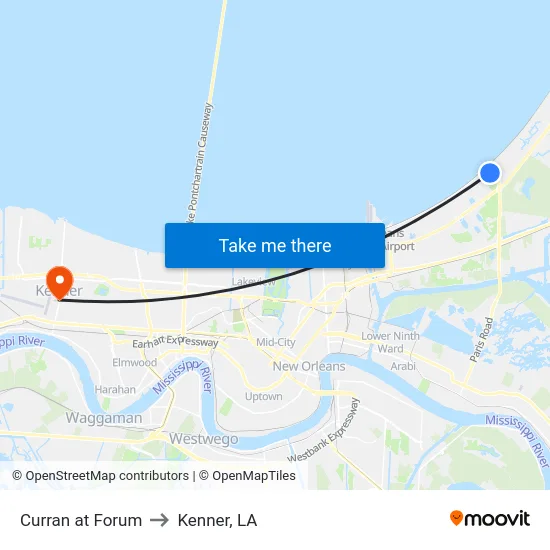Curran at Forum to Kenner, LA map