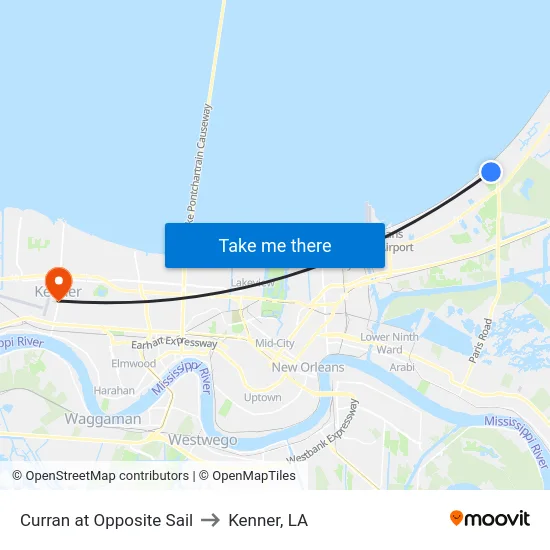 Curran at Opposite Sail to Kenner, LA map