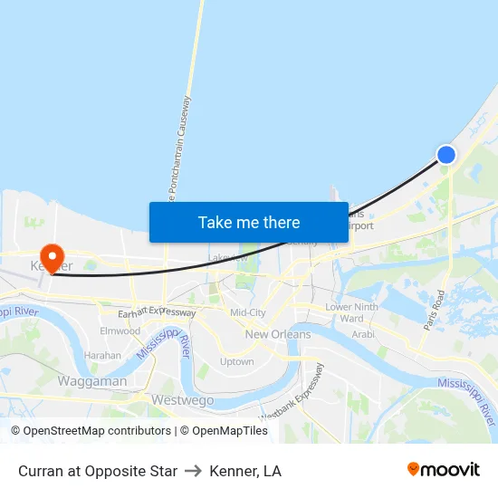 Curran at Opposite Star to Kenner, LA map