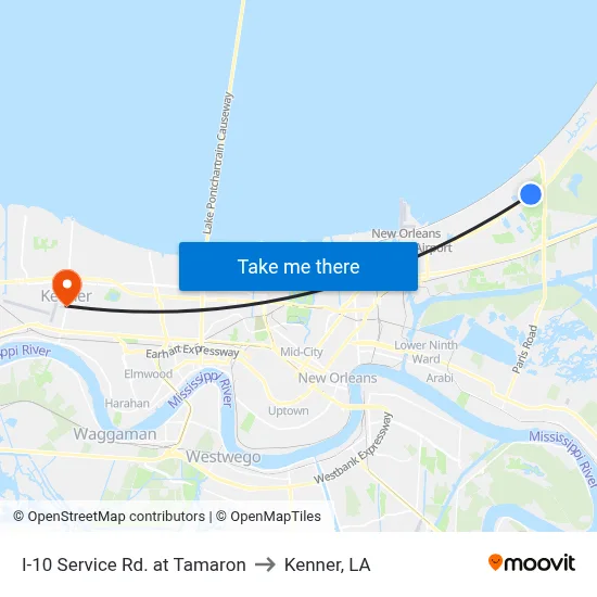 I-10 Service Rd. at Tamaron to Kenner, LA map