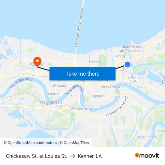 Chickasaw St. at Louisa St. to Kenner, LA map