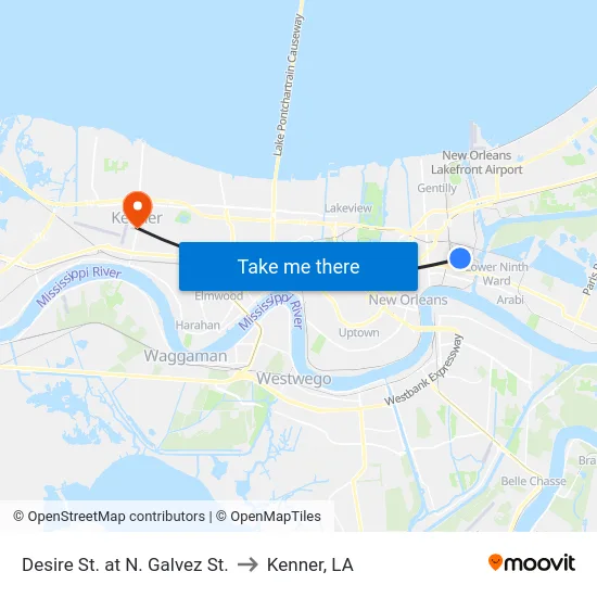 Desire St. at N. Galvez St. to Kenner, LA map