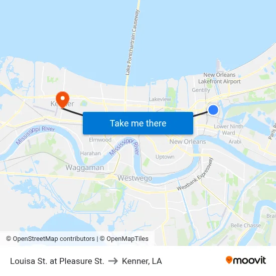 Louisa St. at Pleasure St. to Kenner, LA map