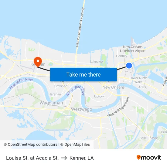 Louisa St. at Acacia St. to Kenner, LA map
