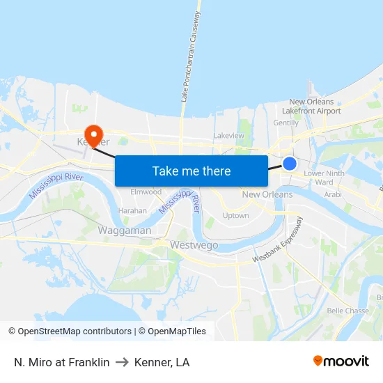 N. Miro at Franklin to Kenner, LA map