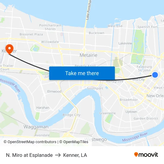 N. Miro at Esplanade to Kenner, LA map