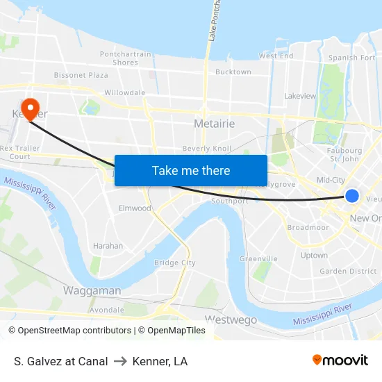 S. Galvez at Canal to Kenner, LA map