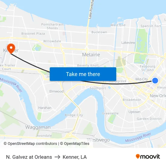 N. Galvez at Orleans to Kenner, LA map