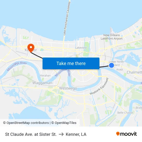 St Claude Ave. at Sister St. to Kenner, LA map