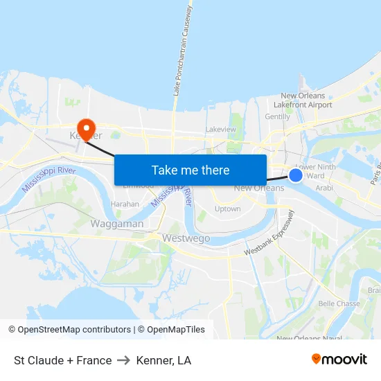 St Claude + France to Kenner, LA map