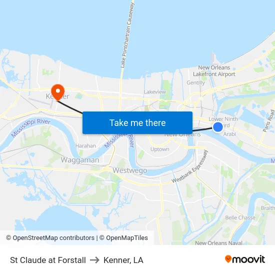 St Claude at Forstall to Kenner, LA map