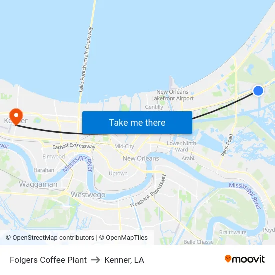 Folgers Coffee Plant to Kenner, LA map
