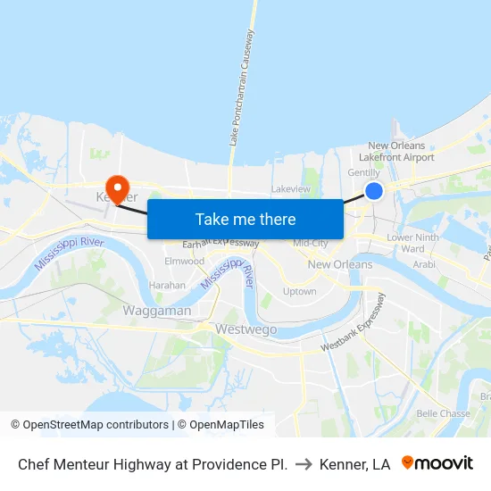 Chef Menteur Highway at Providence Pl. to Kenner, LA map