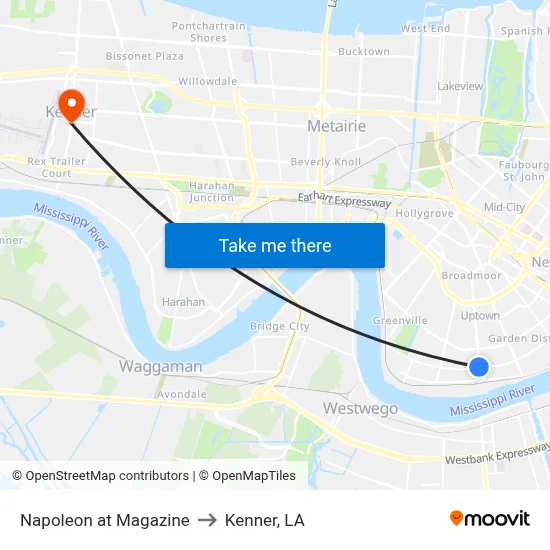 Napoleon at Magazine to Kenner, LA map