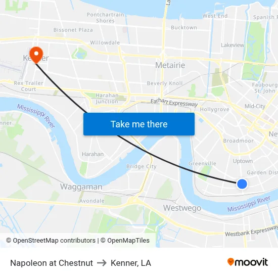 Napoleon at Chestnut to Kenner, LA map