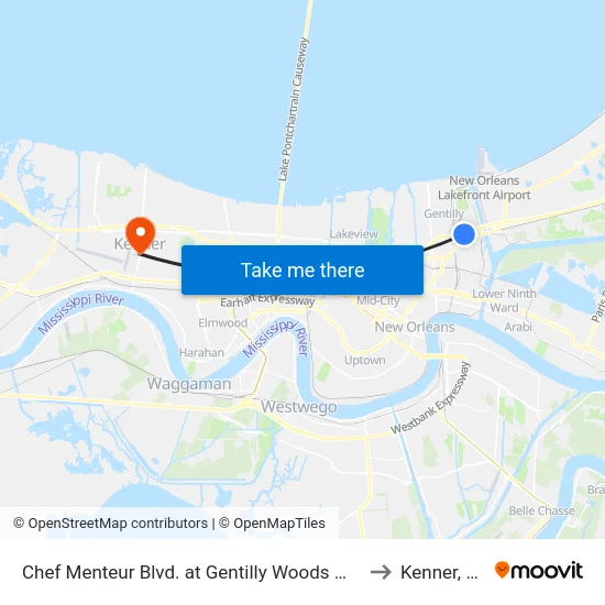 Chef Menteur Blvd. at Gentilly Woods Mall to Kenner, LA map
