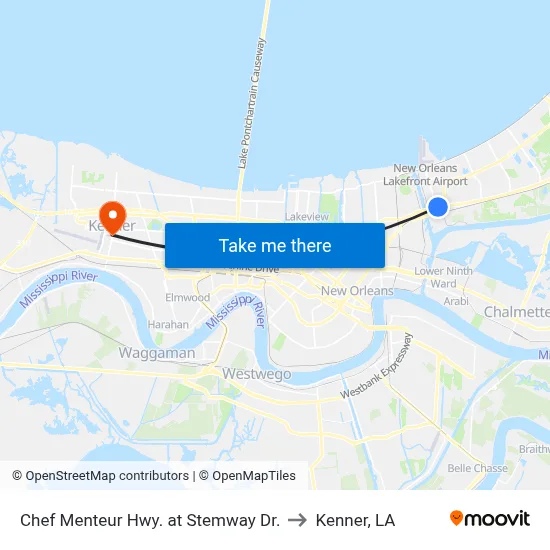 Chef Menteur Hwy. at Stemway Dr. to Kenner, LA map