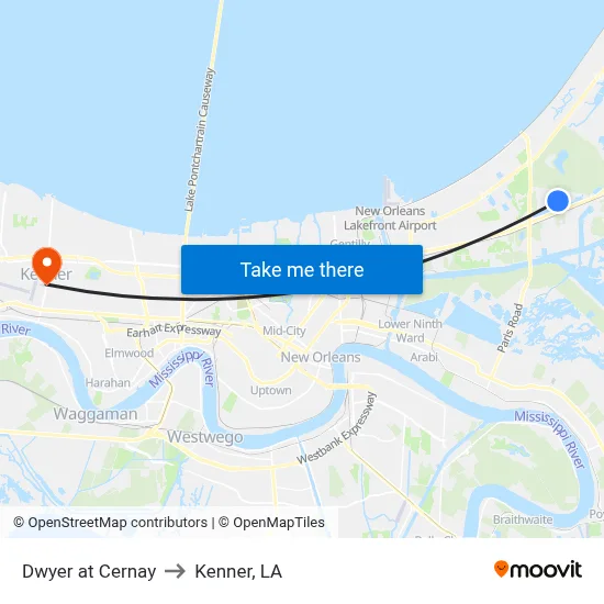 Dwyer at Cernay to Kenner, LA map