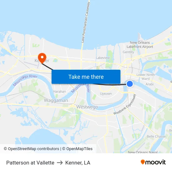 Patterson at Vallette to Kenner, LA map