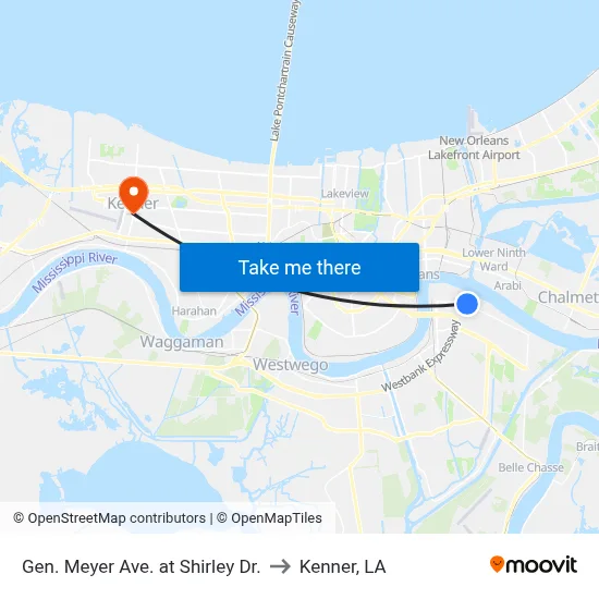 Gen. Meyer Ave. at Shirley Dr. to Kenner, LA map