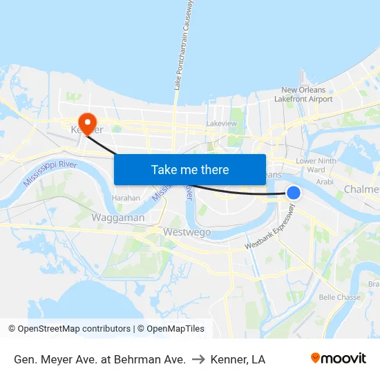 Gen. Meyer Ave. at Behrman Ave. to Kenner, LA map
