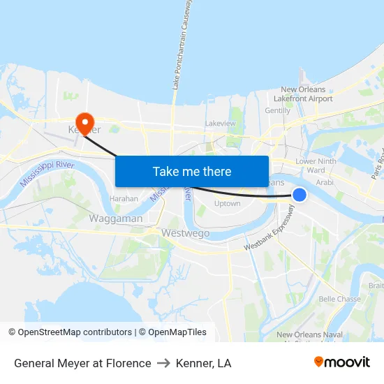 General Meyer at Florence to Kenner, LA map