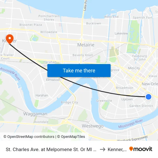 St. Charles Ave. at Melpomene St. Or Ml King Blvd. to Kenner, LA map