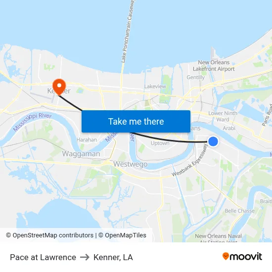 Pace at Lawrence to Kenner, LA map