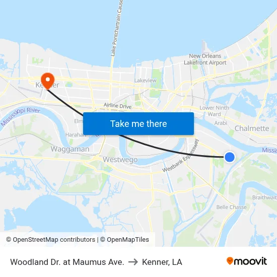 Woodland Dr. at Maumus Ave. to Kenner, LA map