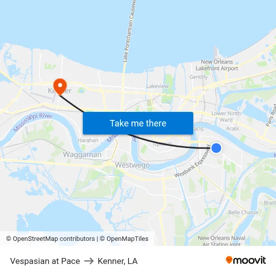 Vespasian at Pace to Kenner, LA map
