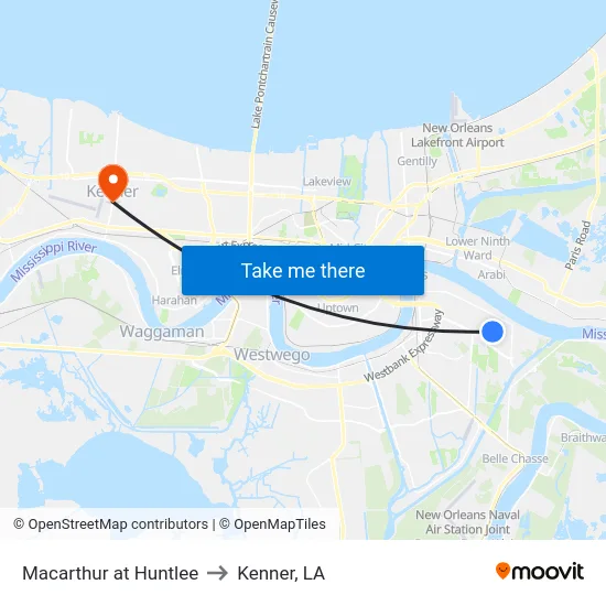Macarthur at Huntlee to Kenner, LA map