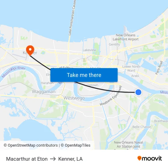 Macarthur at Eton to Kenner, LA map